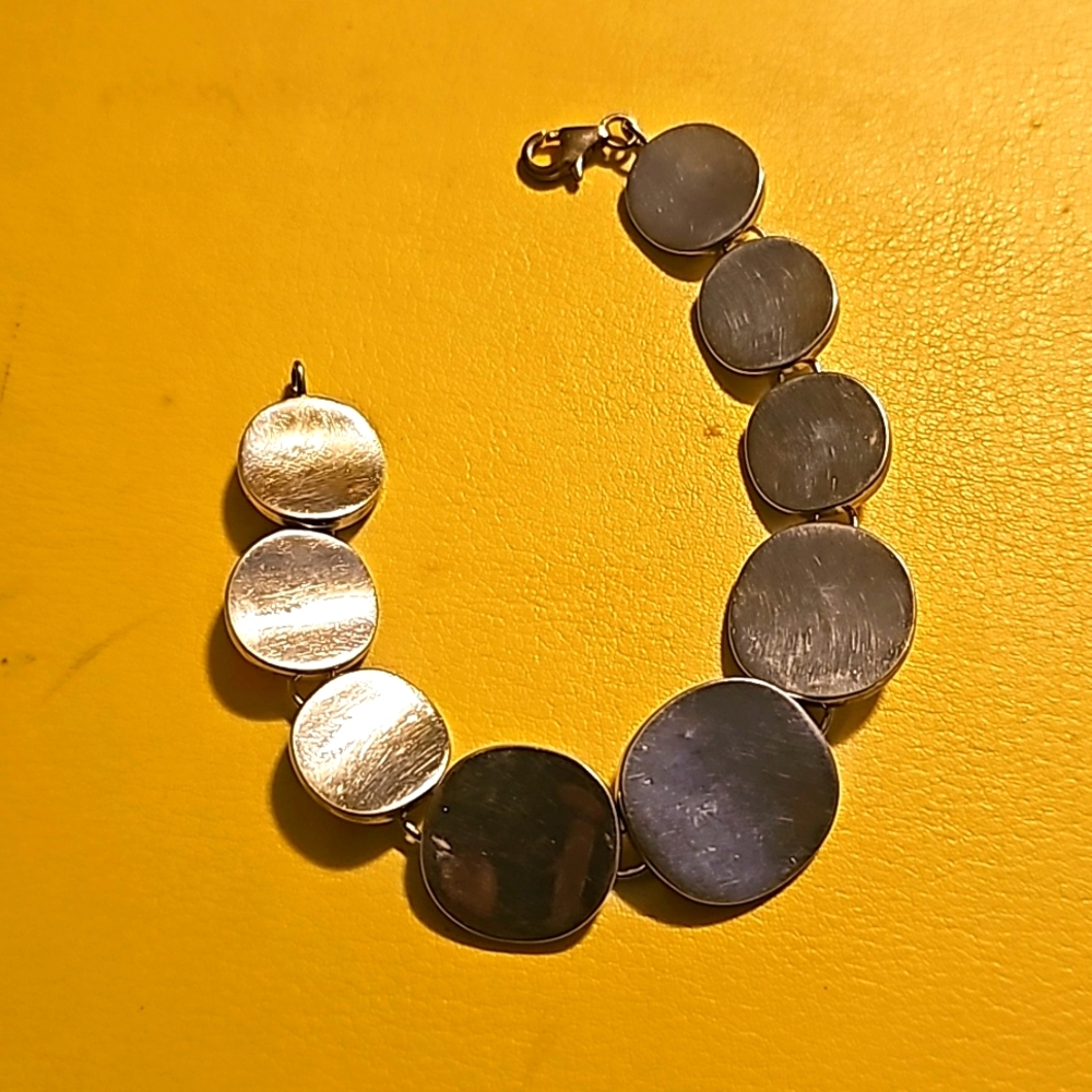 Vintage, Sterling Silver 925, Handcrafted Bracelet, Button Link Chain, 7.5" Inch